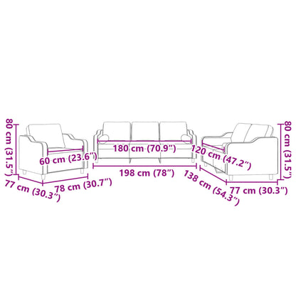 Set Divani 3 pz con Cuscini Tortora in Tessuto - homemem39