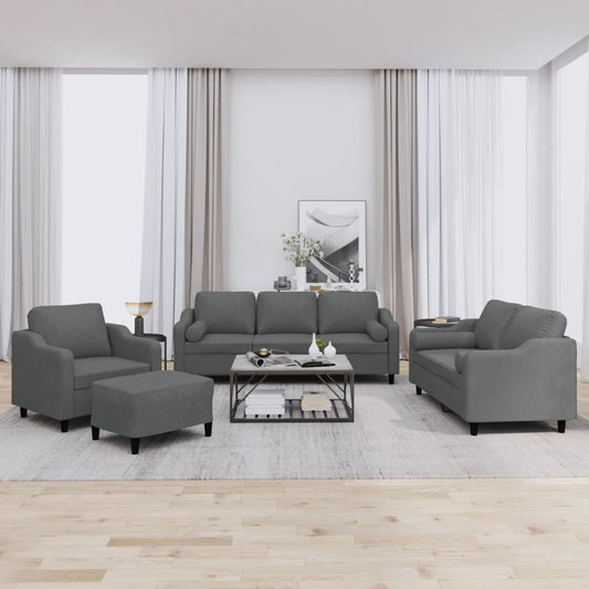 Set di Divani 4 pz con Cuscini Grigio Scuro in Tessuto | homemem39