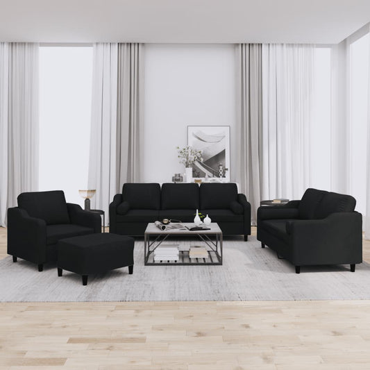 Set Divani 4 pz con Cuscini Nero in Tessuto