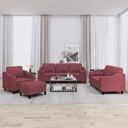 Set di Divani 4 pz con Cuscini Rosso Vino in Tessuto | homemem39