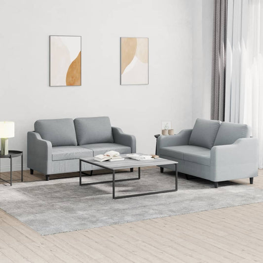 Set di Divani 2 pz con Cuscini Grigio Chiaro in Tessuto - homemem39