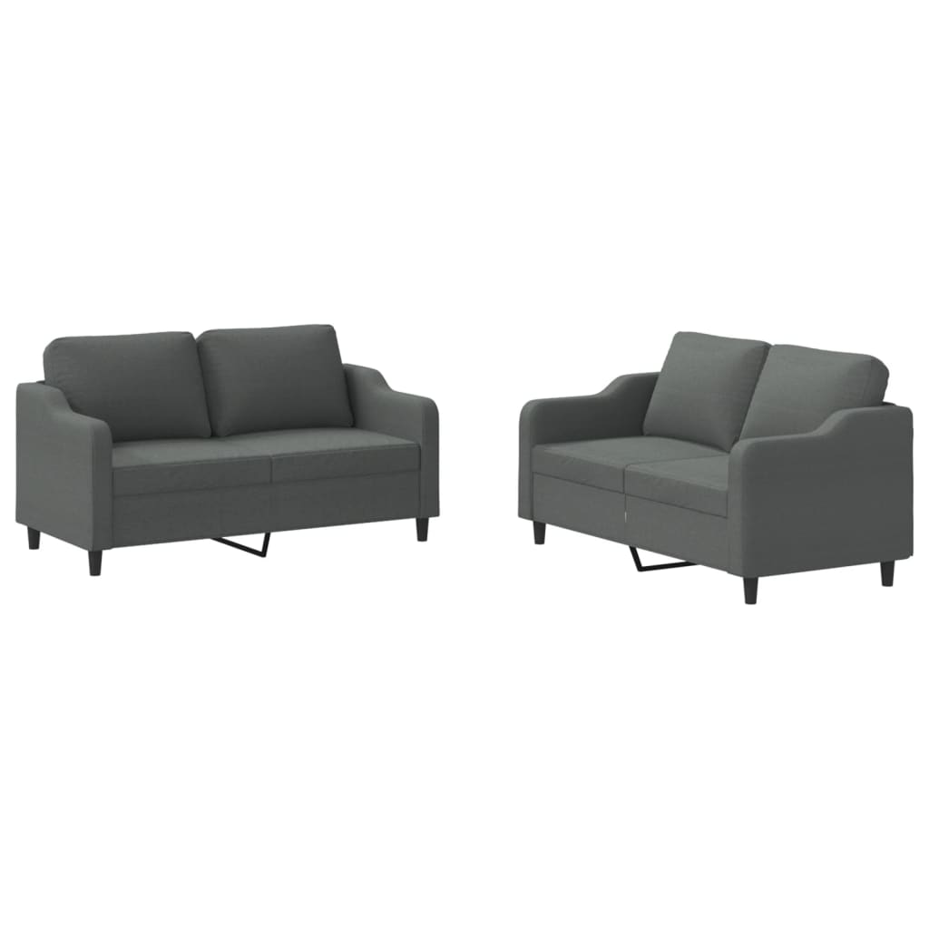 Set di Divani 2 pz con Cuscini Grigio Scuro in Tessuto | homemem39