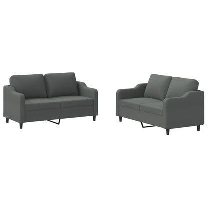 Set di Divani 2 pz con Cuscini Grigio Scuro in Tessuto | homemem39