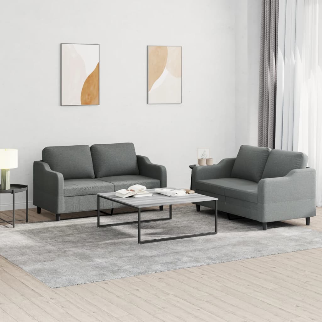 Set di Divani 2 pz con Cuscini Grigio Scuro in Tessuto | homemem39
