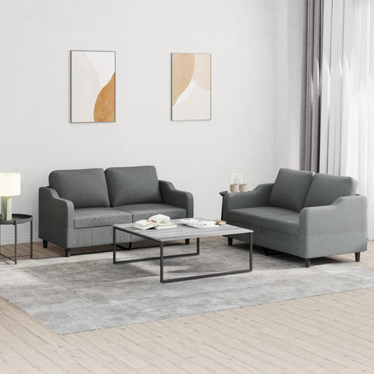 Set di Divani 2 pz con Cuscini Grigio Scuro in Tessuto | homemem39