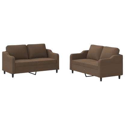 Set di Divani 2 pz con Cuscini Marrone in Tessuto | homemem39