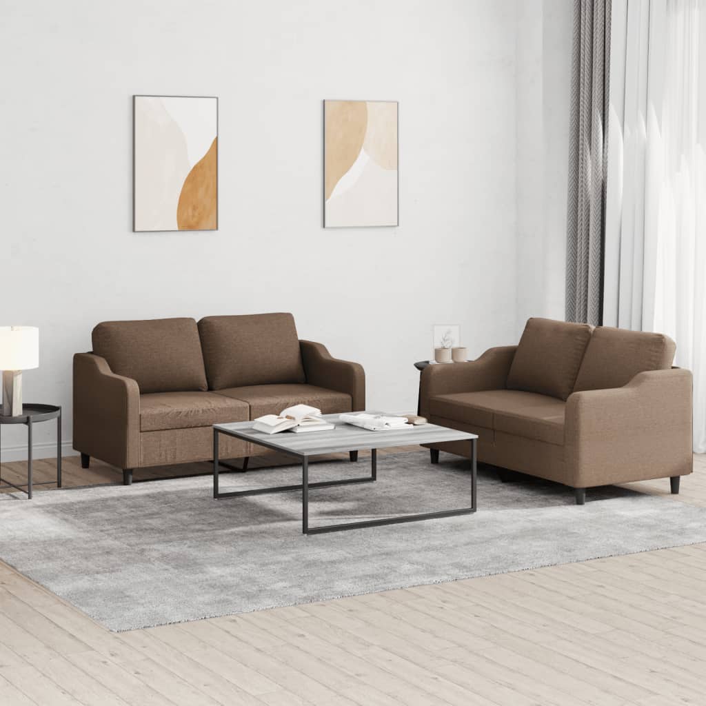 Set di Divani 2 pz con Cuscini Marrone in Tessuto | homemem39