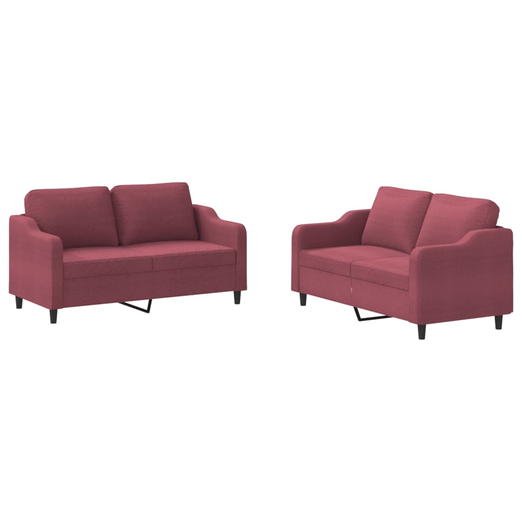 Set di Divani 2 pz con Cuscini Rosso Vino in Tessuto | homemem39
