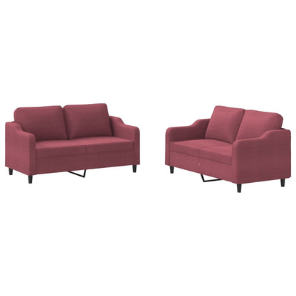 Set di Divani 2 pz con Cuscini Rosso Vino in Tessuto | homemem39