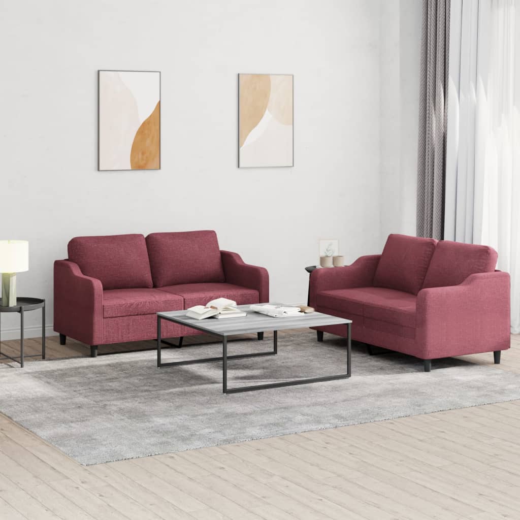 Set di Divani 2 pz con Cuscini Rosso Vino in Tessuto - homemem39