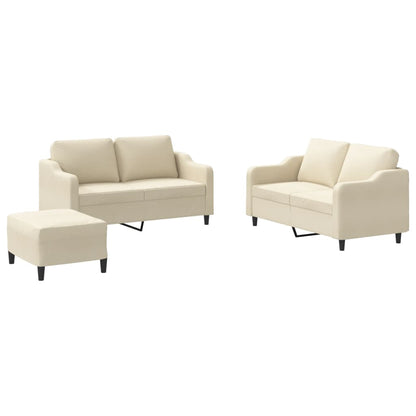 Set di Divani 3 pz con Cuscini Crema in Tessuto