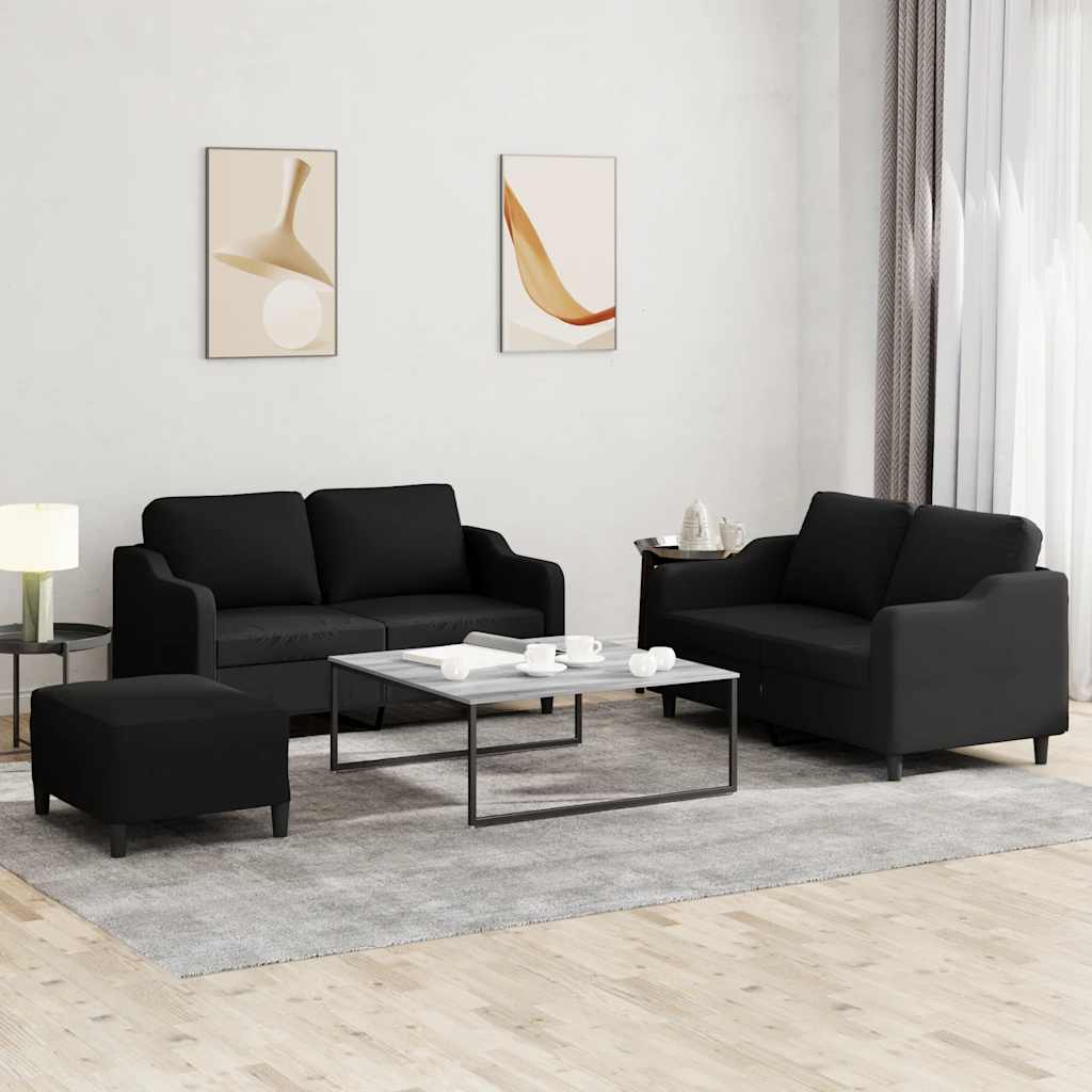 Set di Divani 3 pz con Cuscini Nero in Tessuto | homemem39