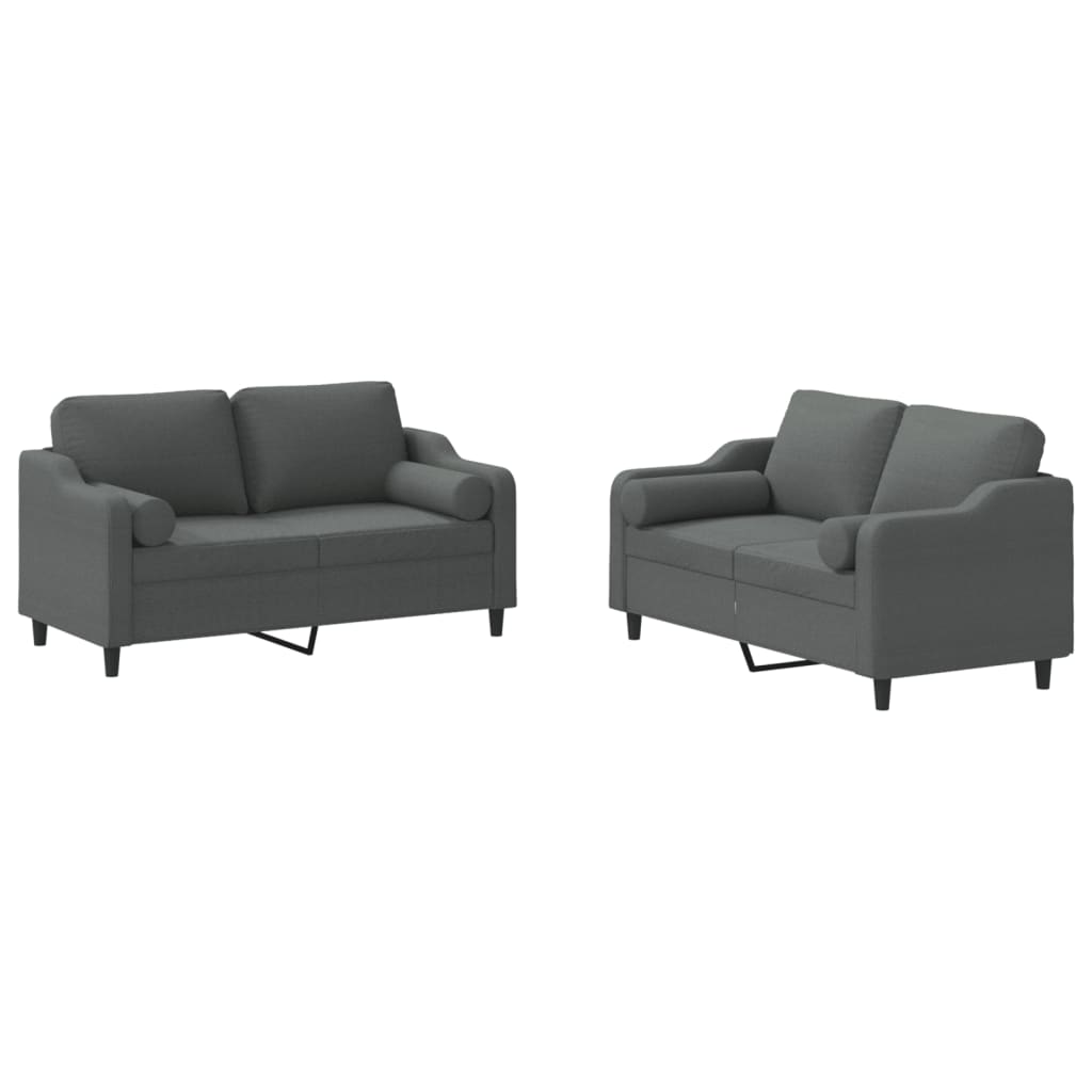 Set di Divani 2 pz con Cuscini Grigio Scuro in Tessuto | homemem39