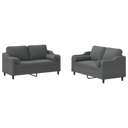 Set di Divani 2 pz con Cuscini Grigio Scuro in Tessuto | homemem39