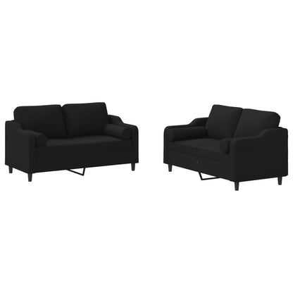 Set Divani 2 pz con Cuscini Nero in Tessuto | homemem39