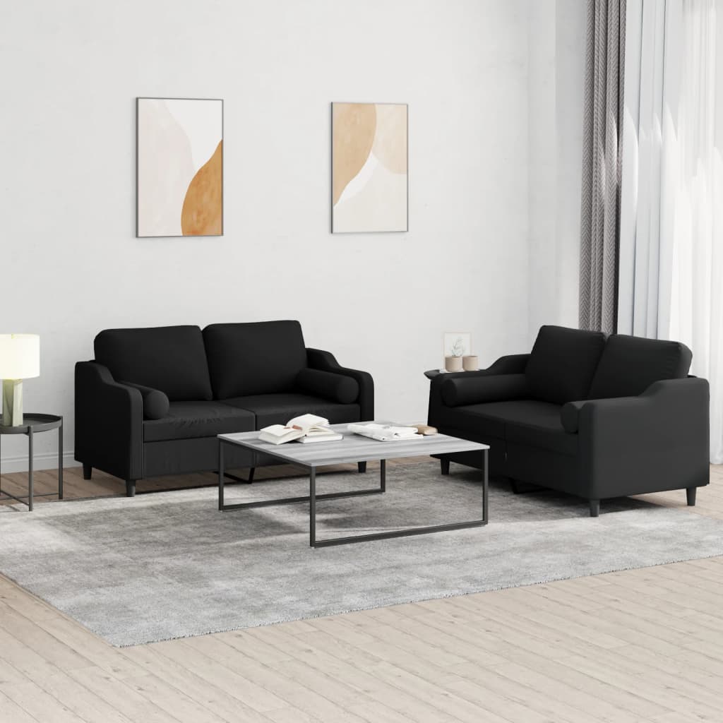 Set Divani 2 pz con Cuscini Nero in Tessuto | homemem39