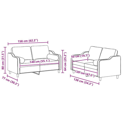 Set di Divani 2 pz con Cuscini Giallo Chiaro in Tessuto
