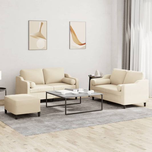 Set Divani 3 pz con Cuscini Crema in Tessuto