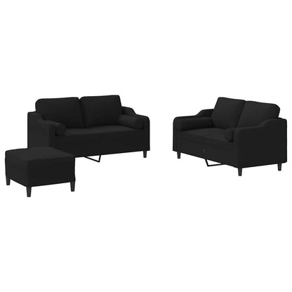 Set Divani 3 pz con Cuscini Nero in Tessuto | homemem39