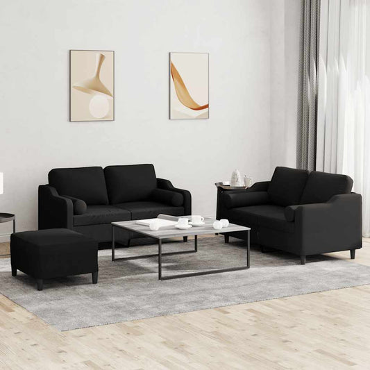 Set Divani 3 pz con Cuscini Nero in Tessuto | homemem39