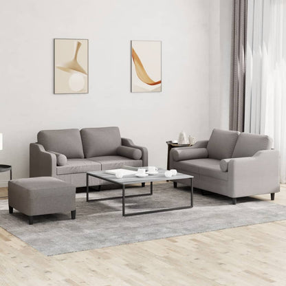 Set Divani 3 pz con Cuscini Tortora in Tessuto