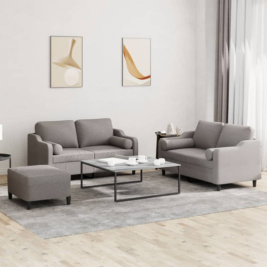 Set Divani 3 pz con Cuscini Tortora in Tessuto