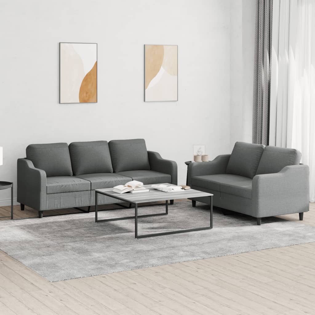 Set di Divani 2 pz con Cuscini Grigio Scuro in Tessuto | homemem39