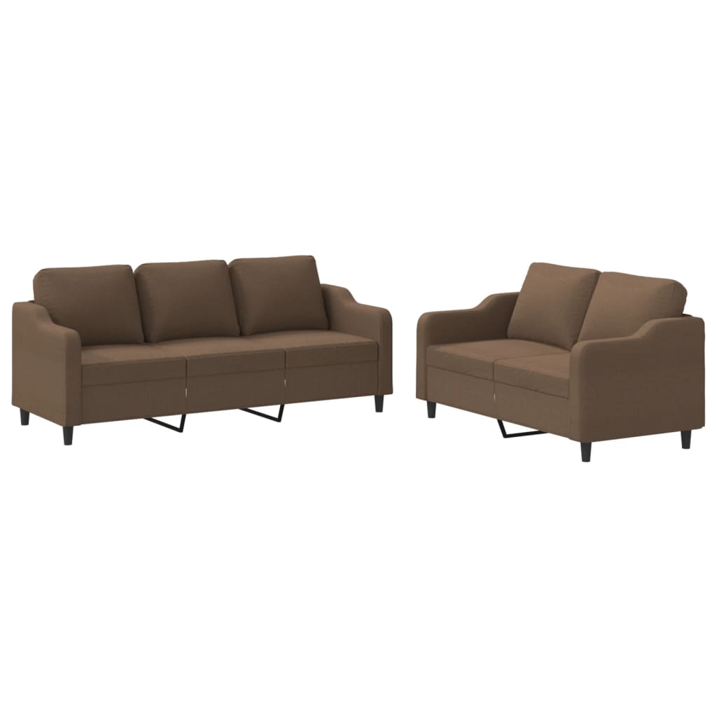 Set di Divani 2 pz con Cuscini Marrone in Tessuto | homemem39