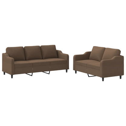 Set di Divani 2 pz con Cuscini Marrone in Tessuto | homemem39