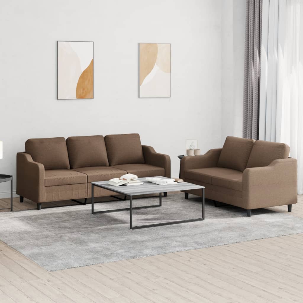 Set di Divani 2 pz con Cuscini Marrone in Tessuto | homemem39