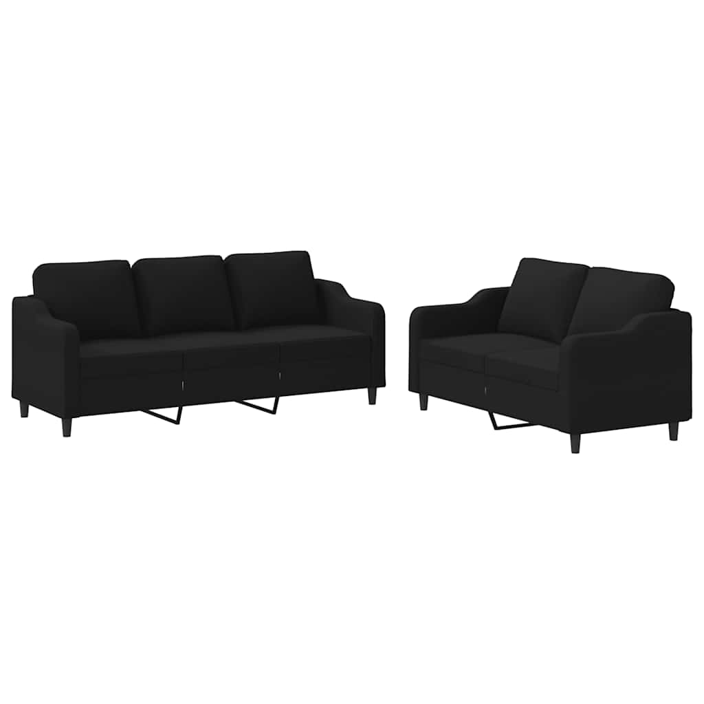 Set di Divani 2 pz con Cuscini Nero in Tessuto | homemem39