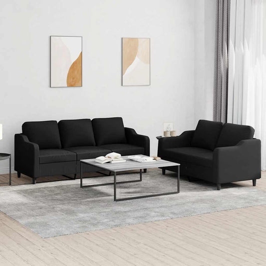 Set di Divani 2 pz con Cuscini Nero in Tessuto | homemem39