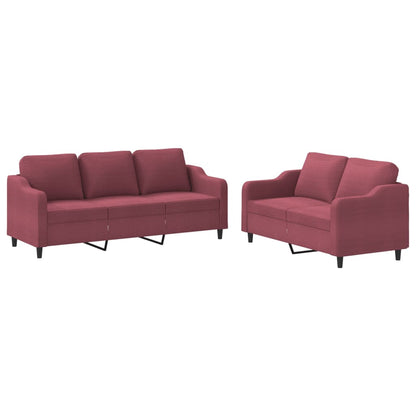 Set di Divani 2 pz con Cuscini Rosso Vino in Tessuto - homemem39