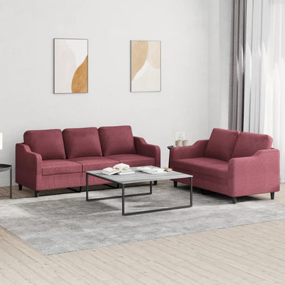 Set di Divani 2 pz con Cuscini Rosso Vino in Tessuto | homemem39