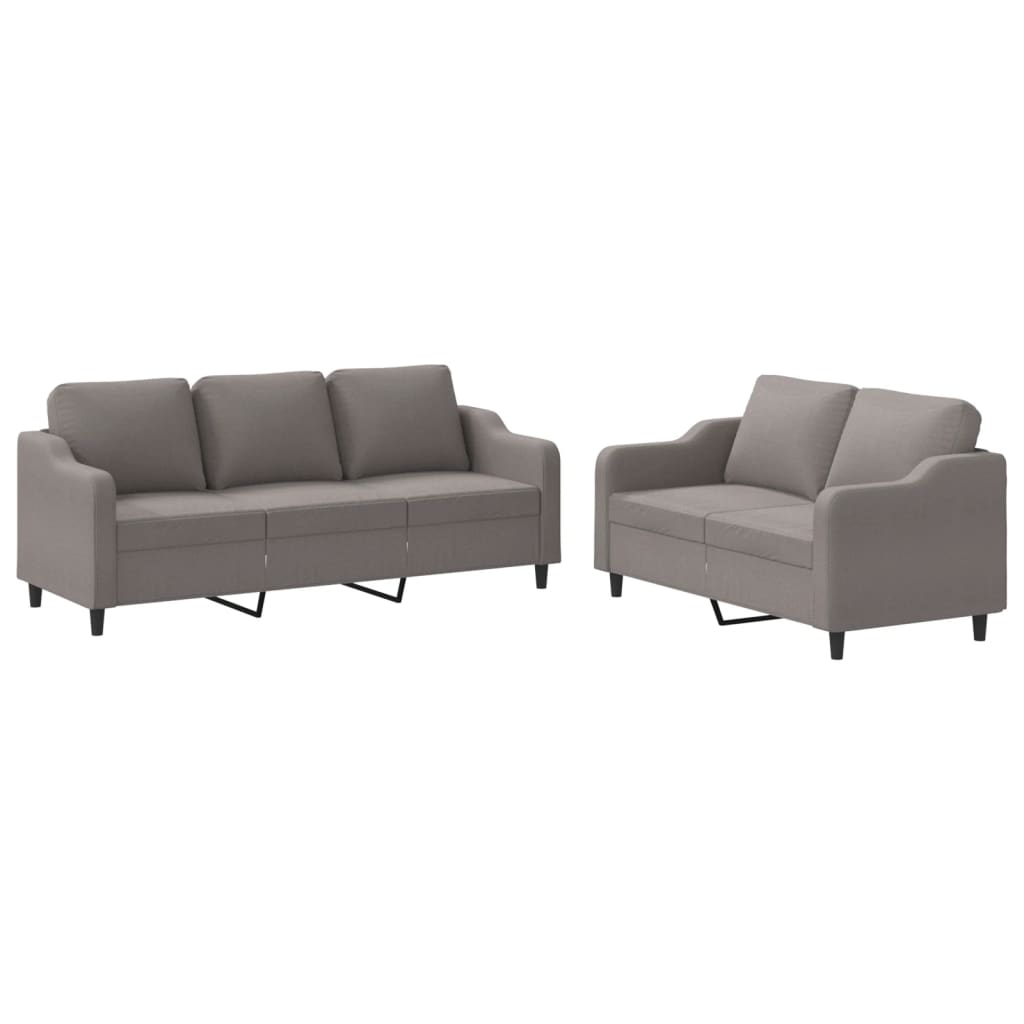 Set di Divani 2 pz con Cuscini Tortora in Tessuto | homemem39
