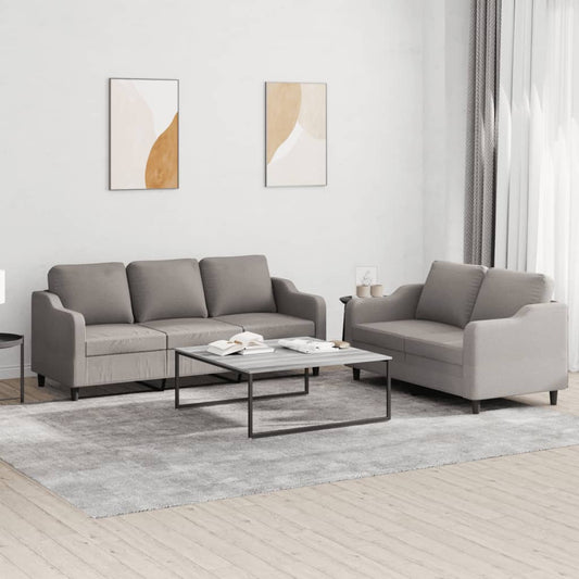 Set di Divani 2 pz con Cuscini Tortora in Tessuto | homemem39