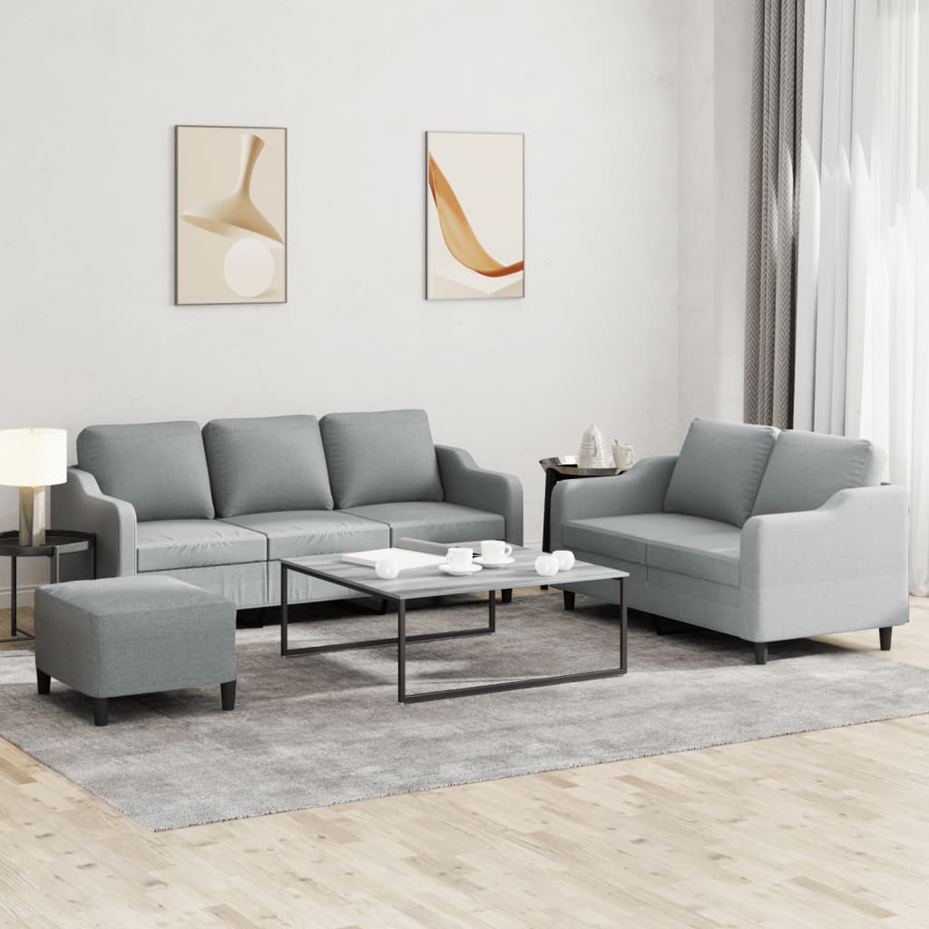 Set di Divani 3 pz con Cuscini Grigio Chiaro in Tessuto | homemem39