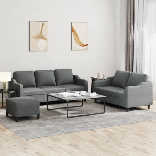 Set di Divani 3 pz con Cuscini Grigio Scuro in Tessuto | homemem39