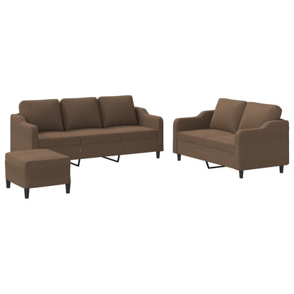 Set di Divani 3 pz con Cuscini Marrone in Tessuto | homemem39