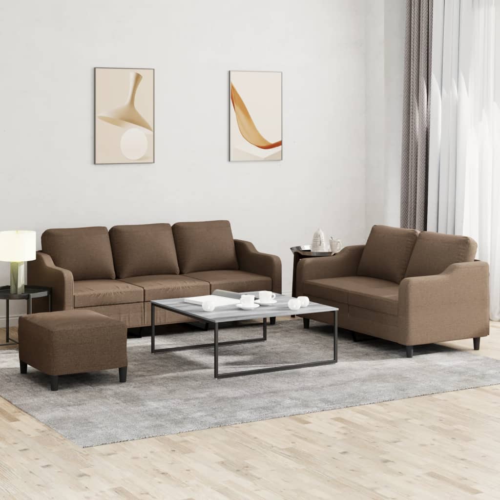Set di Divani 3 pz con Cuscini Marrone in Tessuto | homemem39