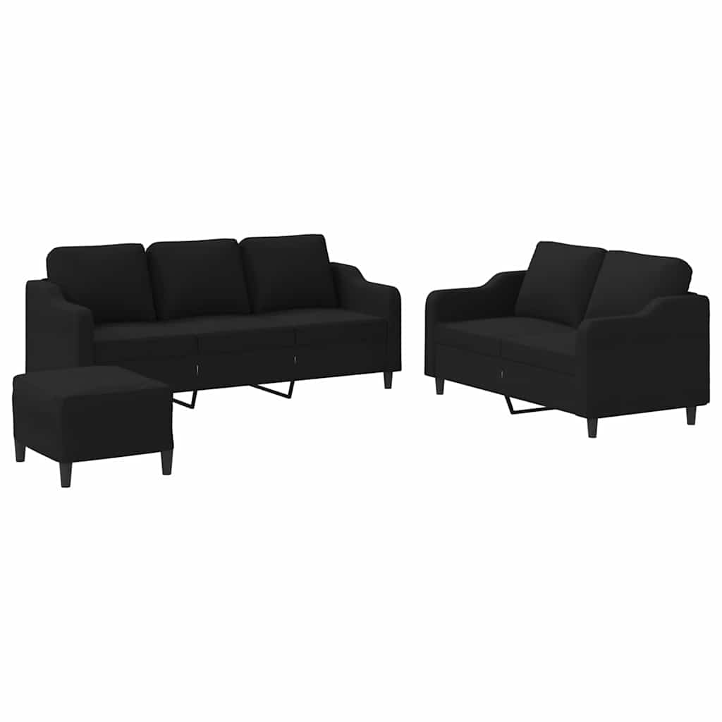 Set di Divani 3 pz con Cuscini Nero in Tessuto | homemem39