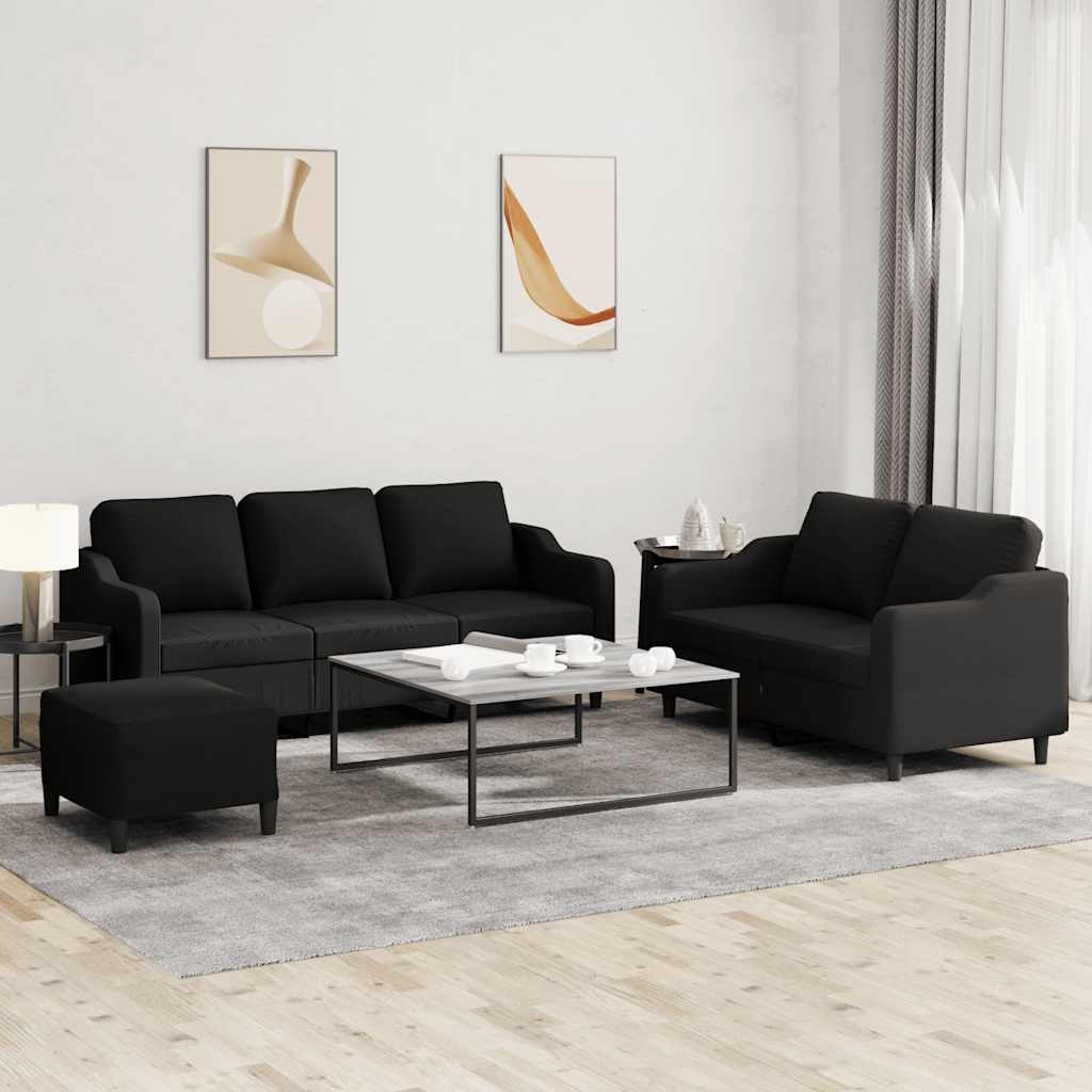 Set di Divani 3 pz con Cuscini Nero in Tessuto | homemem39