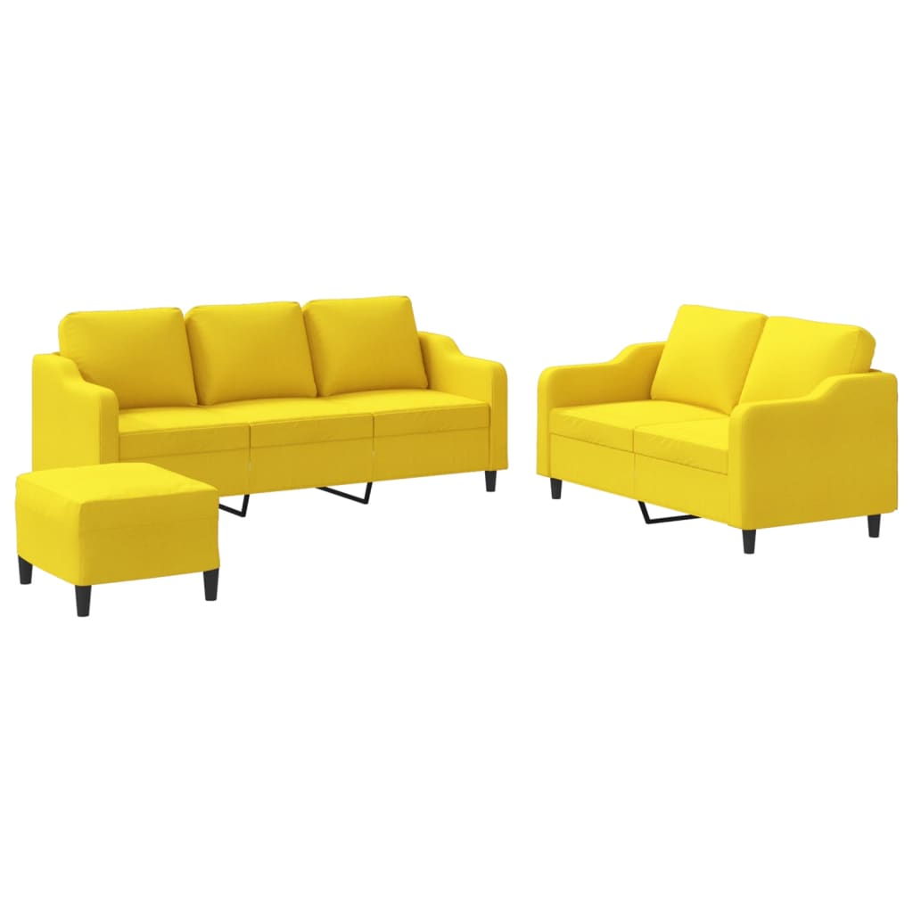 Set di Divani 3 pz con Cuscini Giallo Chiaro in Tessuto | homemem39