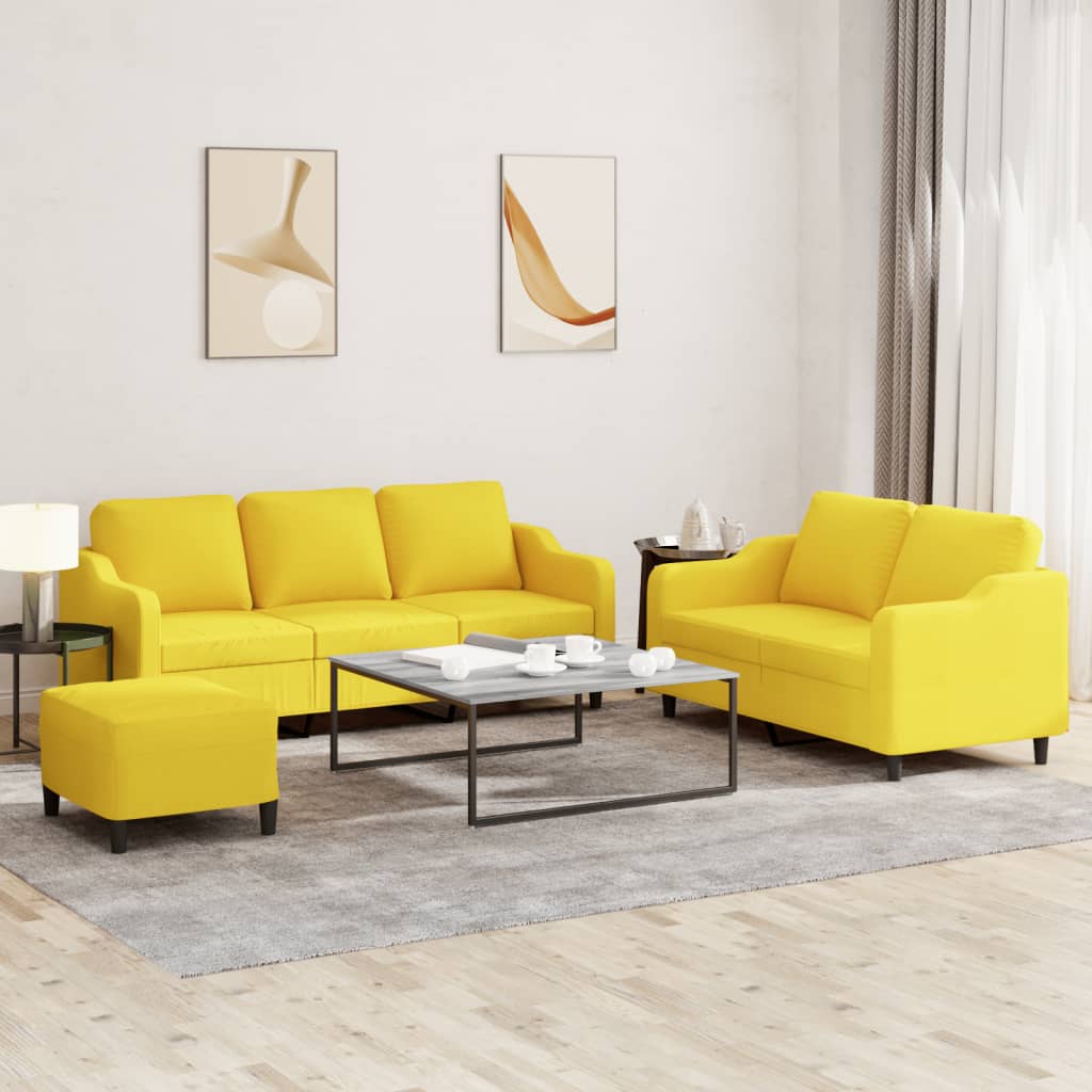 Set di Divani 3 pz con Cuscini Giallo Chiaro in Tessuto | homemem39