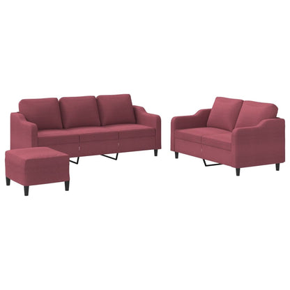 Set di Divani 3 pz con Cuscini Rosso Vino in Tessuto - homemem39