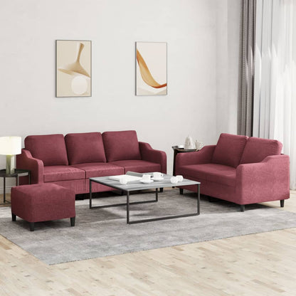 Set di Divani 3 pz con Cuscini Rosso Vino in Tessuto | homemem39