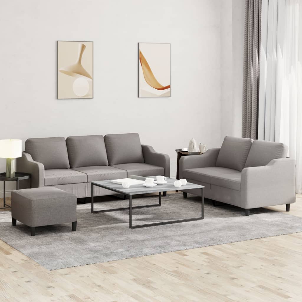 Set di Divani 3 pz con Cuscini Tortora in Tessuto | homemem39