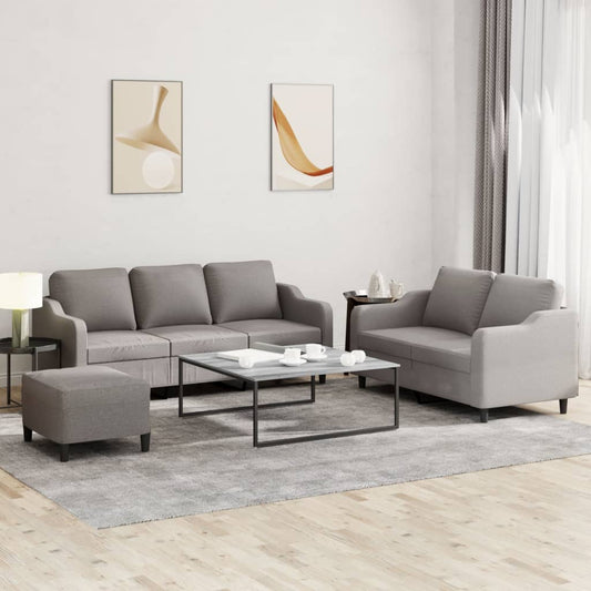 Set di Divani 3 pz con Cuscini Tortora in Tessuto | homemem39