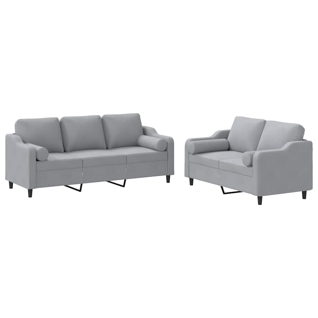 Set Divani 2 pz con Cuscini Grigio Chiaro in Tessuto - homemem39