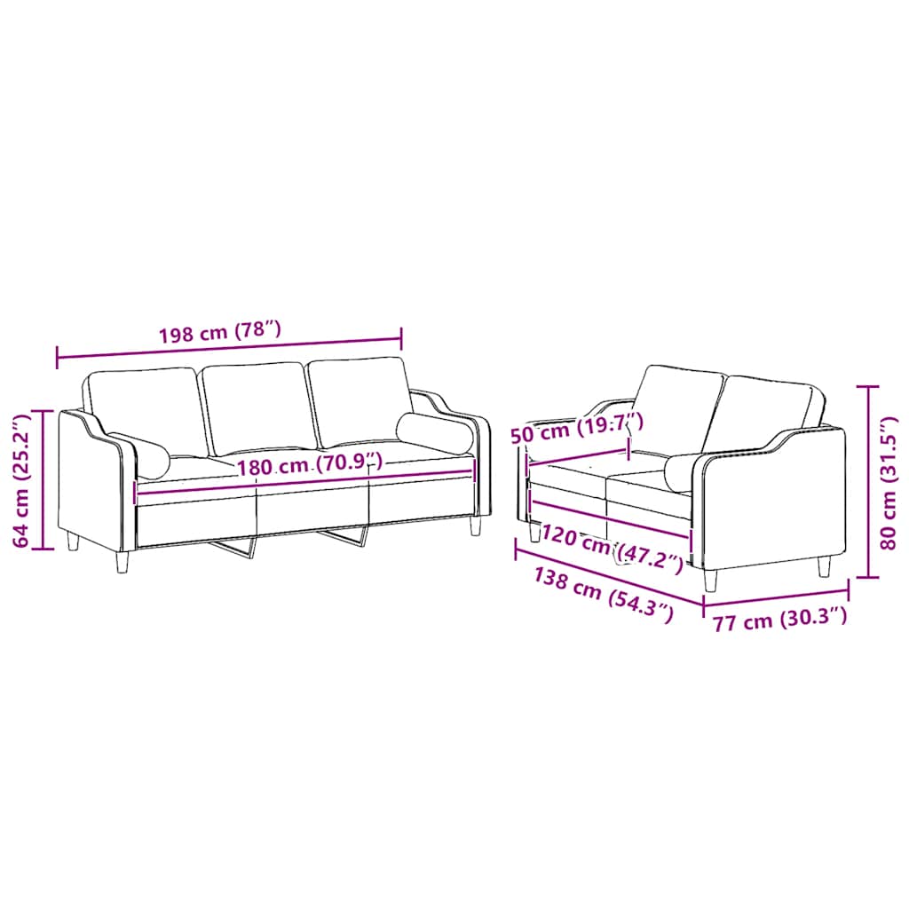 Set Divani 2 pz con Cuscini Grigio Chiaro in Tessuto | homemem39